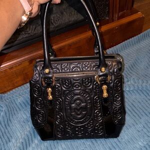 Marino Orlandi Black Embossed Satchel with Gold Accents